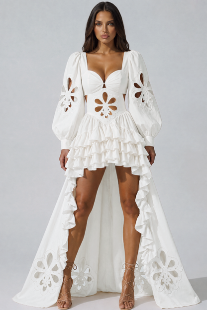Kantana Balloon Sleeve Ruffle High Low Dress