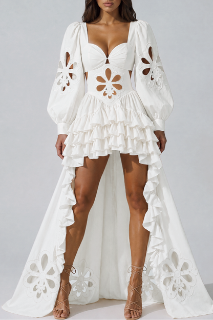 Kantana Balloon Sleeve Ruffle High Low Dress
