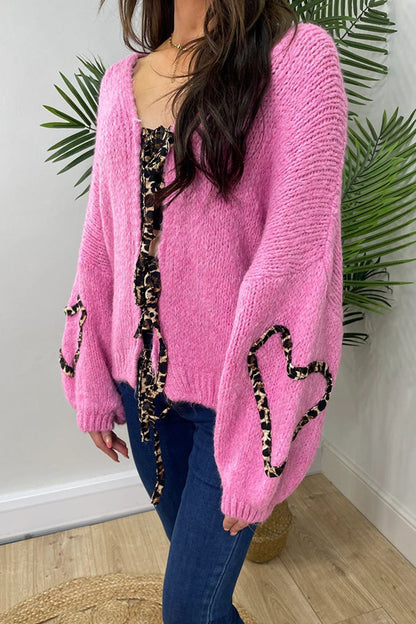 Leopard Tie-up Knit Cardigan