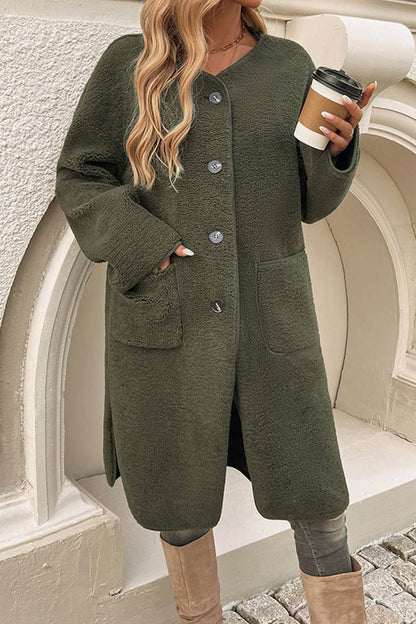 Plush Single-breasted Slit Cardigan