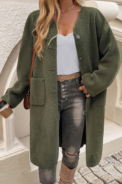 Plush Single-breasted Slit Cardigan