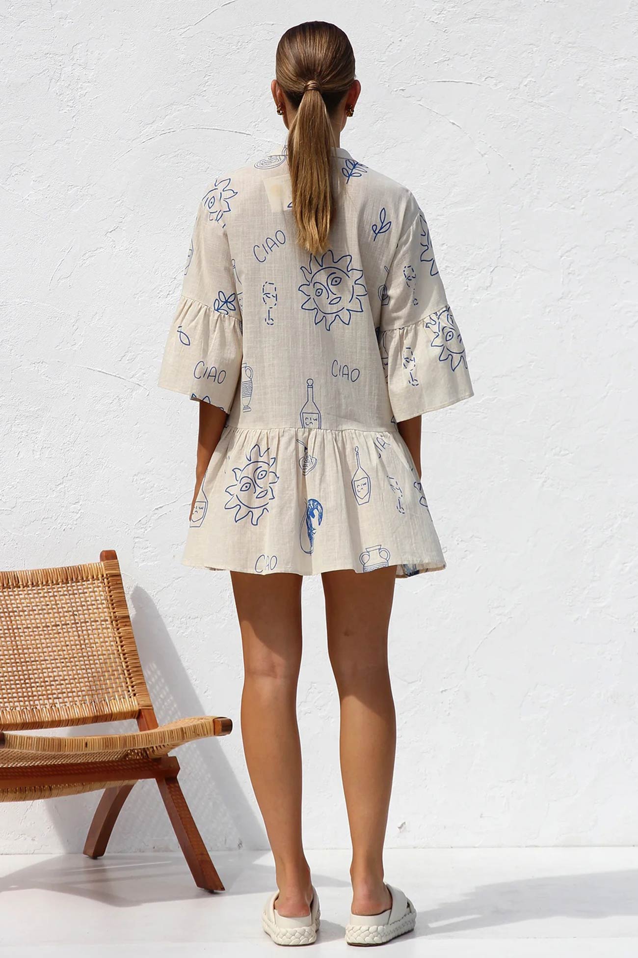 Printed Flares Sleeve Ruched Mini Dress