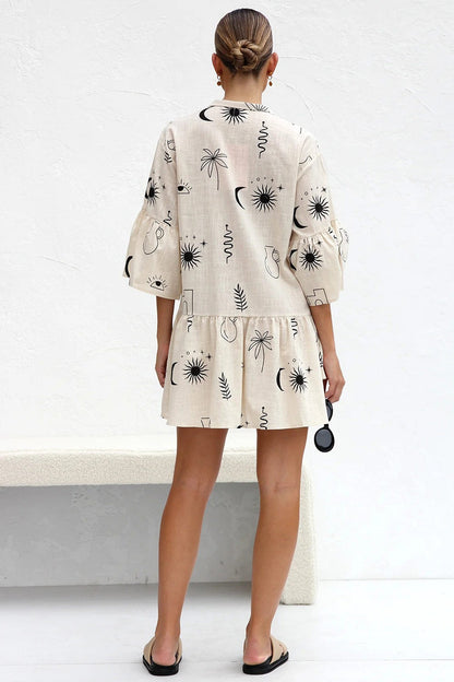 Printed Flares Sleeve Ruched Mini Dress