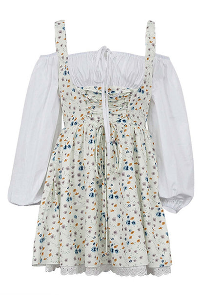 Puff Sleeve Floral Suspender Dress