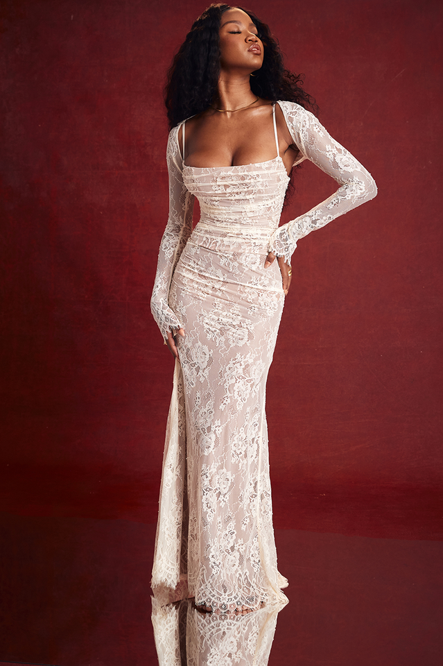 Vintage Cream White Lace Maxi Dress Wiwor Vintage Cream White Lace Maxi Dress Wiwor