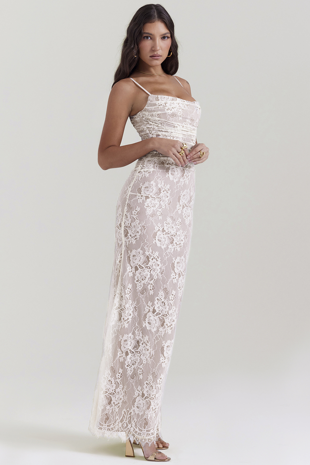Vintage Cream White Lace Maxi Dress Wiwor Vintage Cream White Lace Maxi Dress Wiwor