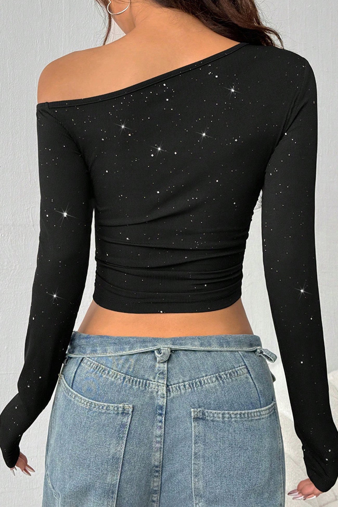 Rhinestone Off The Shoulder Knit Top