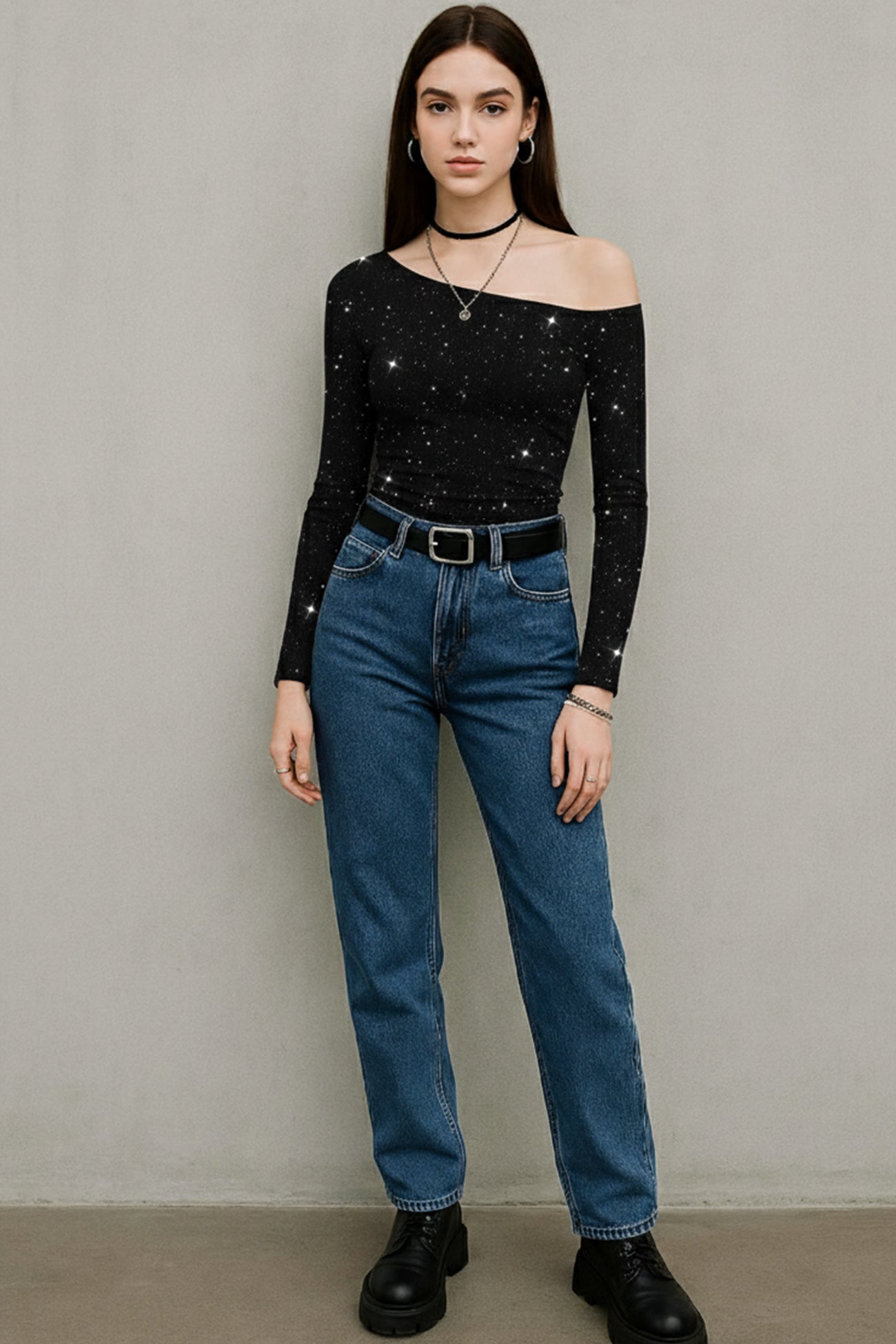 Rhinestone Off The Shoulder Knit Top
