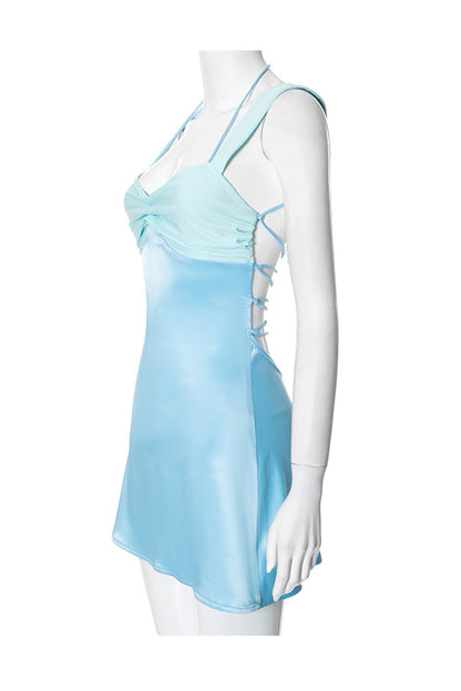 Satin Contrast Color Tie-up Cami Dress