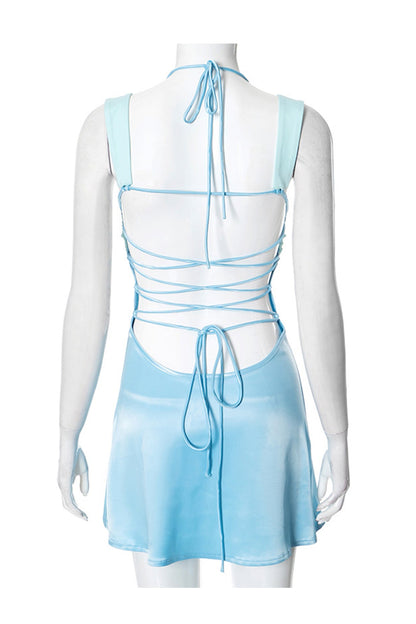 Satin Contrast Color Tie-up Cami Dress