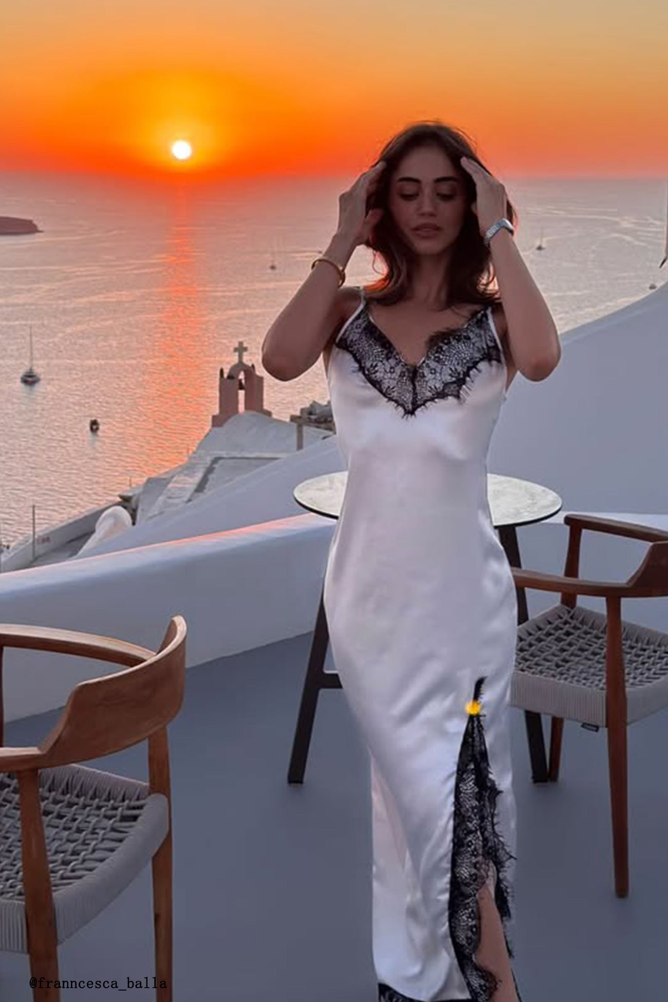 Satin Lace Side Slit Cami Dress