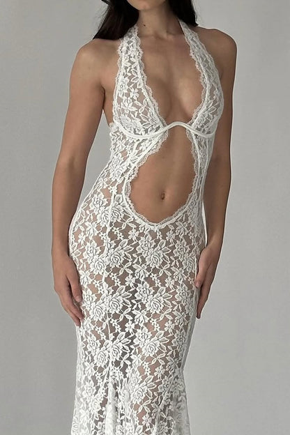 Frederica Halter Cutout Lace Maxi Dress