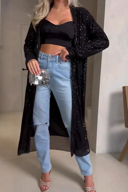 Sequin Long Sleeve Long Cardigan