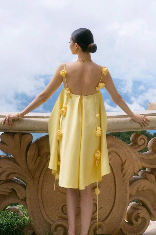 Emma Spaghetti Strap Rose Detail Mini Dress