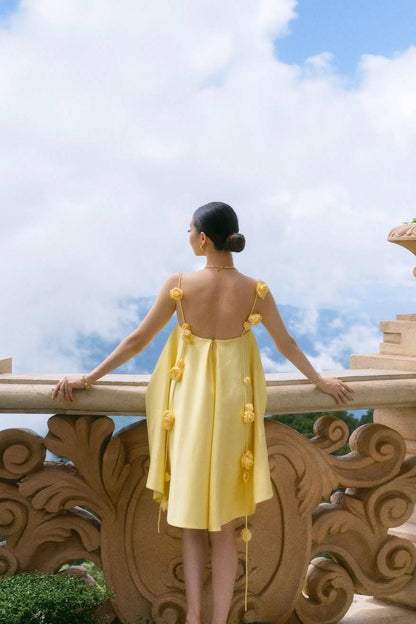 Emma Spaghetti Strap Rose Detail Mini Dress