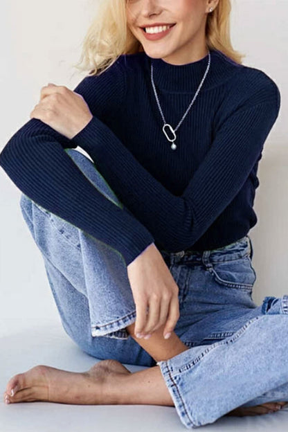 Solid Color Half-turtleneck Slim Knitted Layer Top