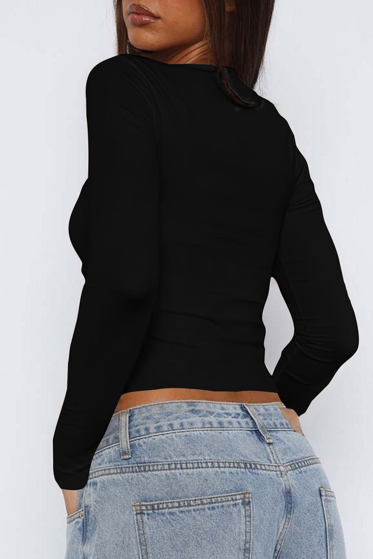 Square Neck Cutout Long Sleeve Crop Top