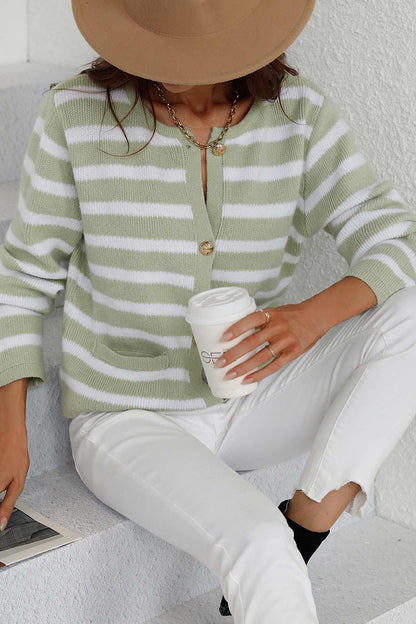 Striped Front With Pocket Cardigan