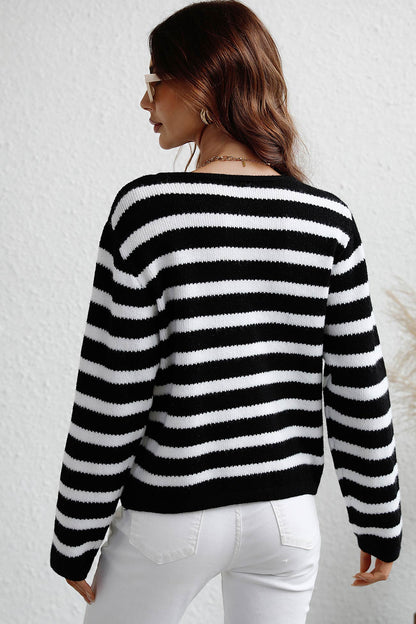 Striped Front With Pocket Cardigan