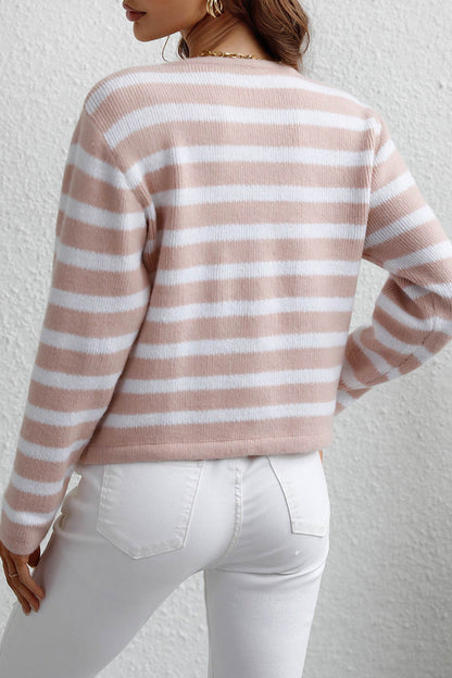 Striped Front With Pocket Cardigan