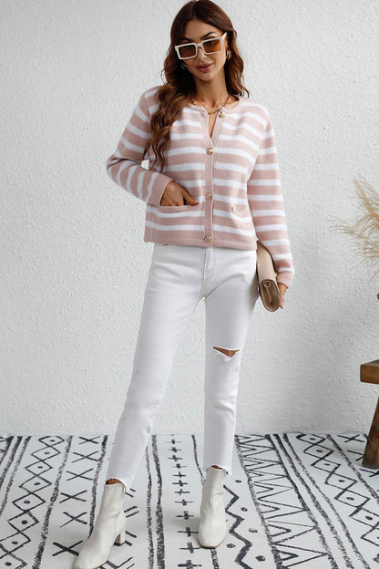 Striped Front With Pocket Cardigan