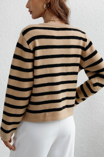 Striped Front With Pocket Cardigan