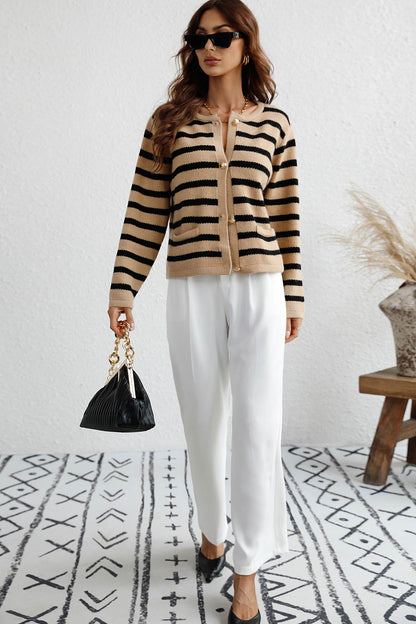 Striped Front With Pocket Cardigan