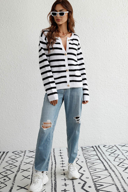 Striped Front With Pocket Cardigan