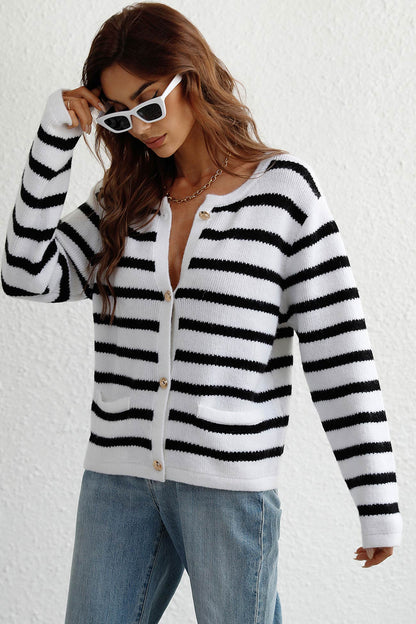Striped Front With Pocket Cardigan