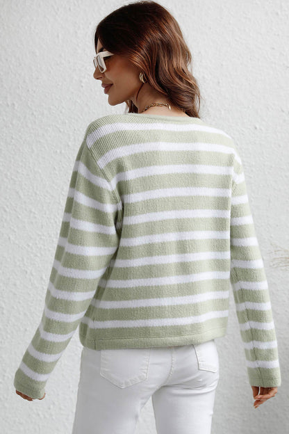 Striped Front With Pocket Cardigan