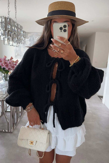 Tie-up Lantern Sleeve Cardigan