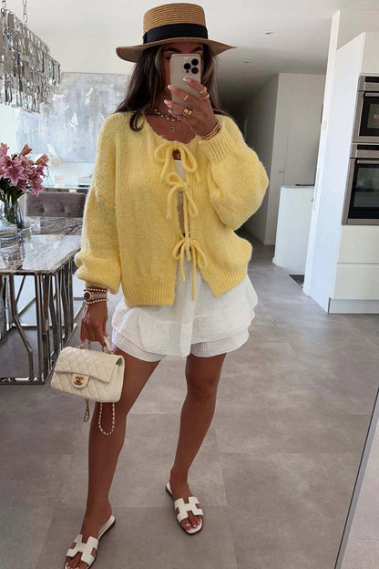 Tie-up Lantern Sleeve Cardigan