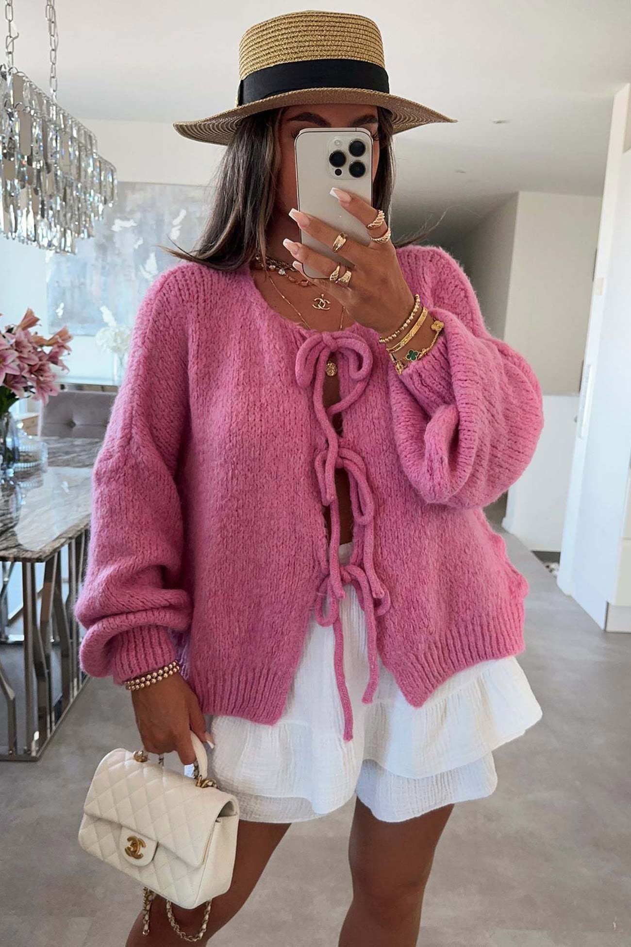 Tie-up Lantern Sleeve Cardigan