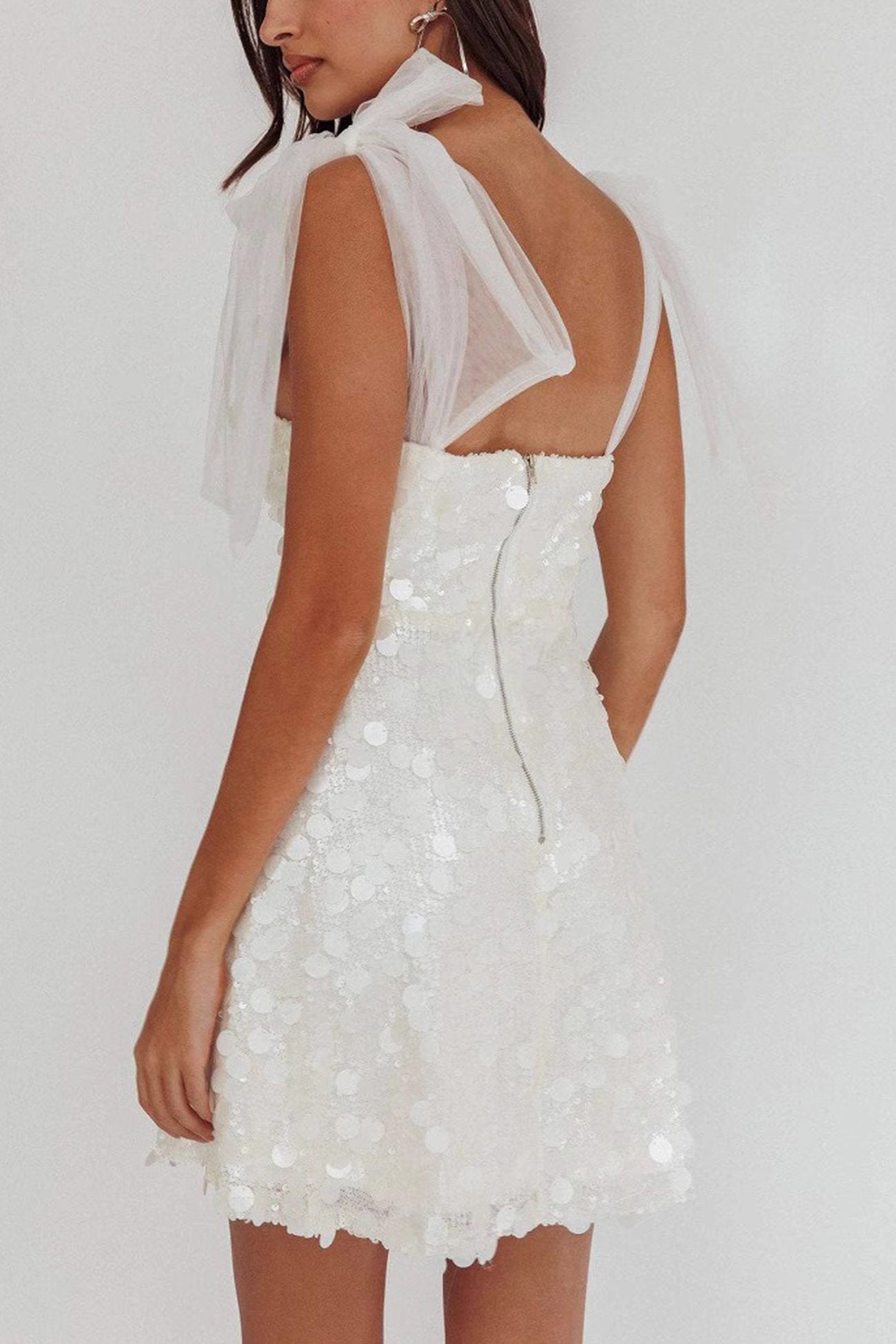sachin and babi light blue dress Off The Shoulder Sequin A-Line Mini Dress in Ivory