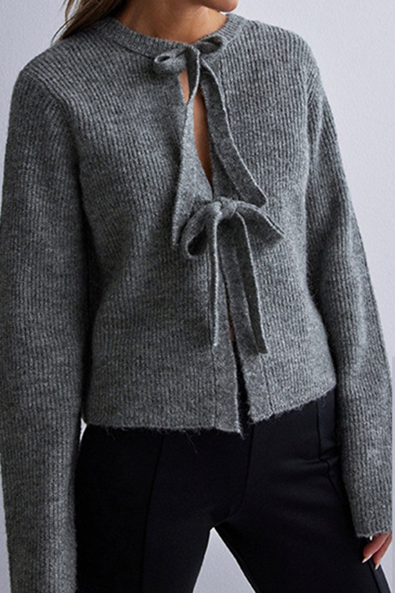 Tie-up Ribbed Knit Short Cardigan