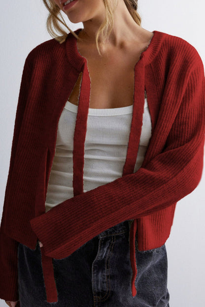 Tie-up Ribbed Knit Short Cardigan