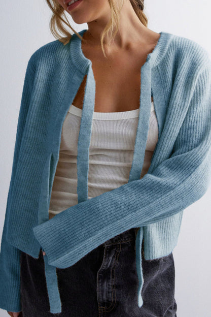 Tie-up Ribbed Knit Short Cardigan
