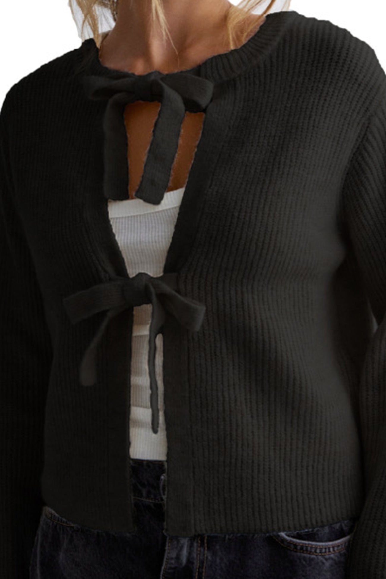 Tie-up Ribbed Knit Short Cardigan