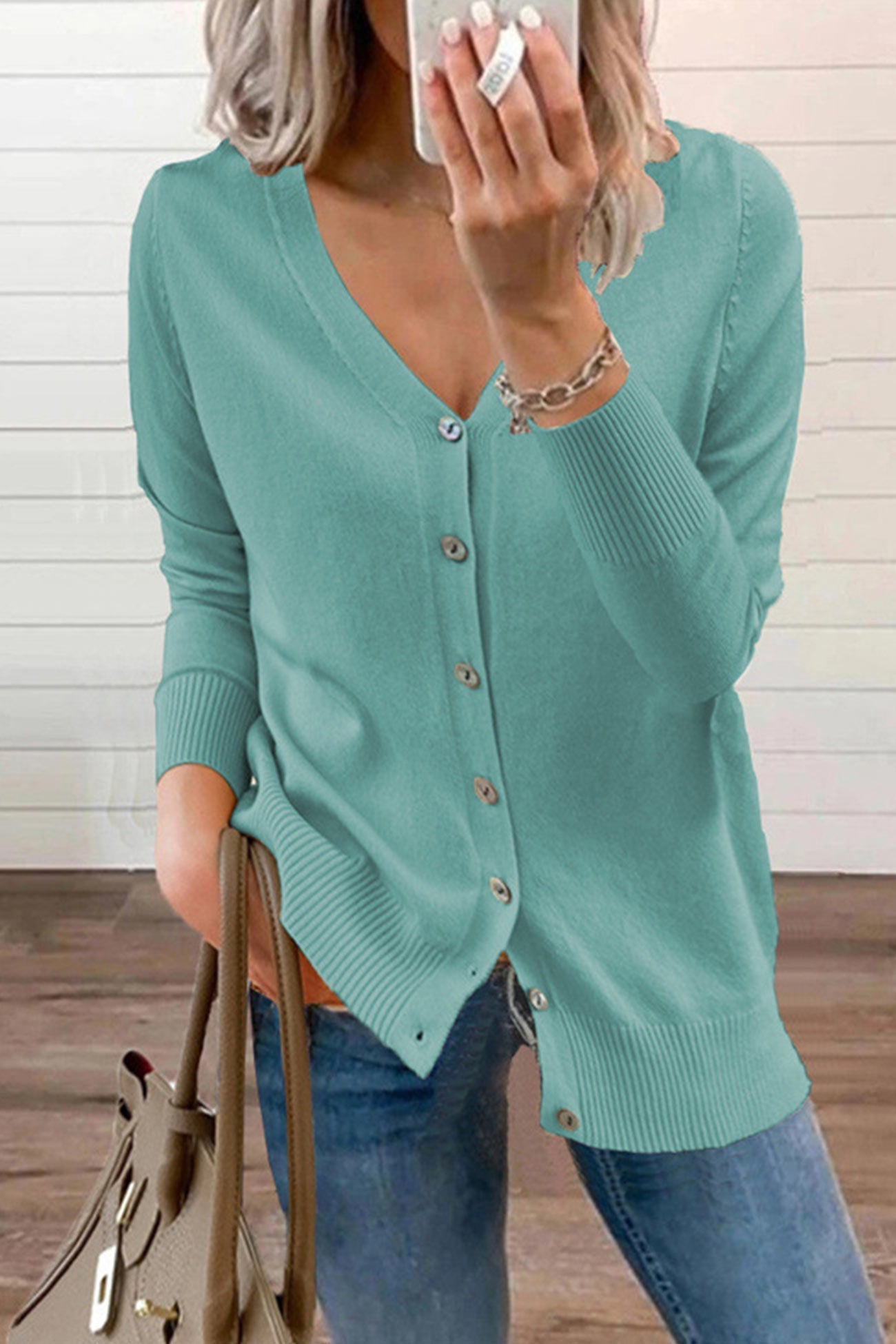 V Neck Button-down Cardigan