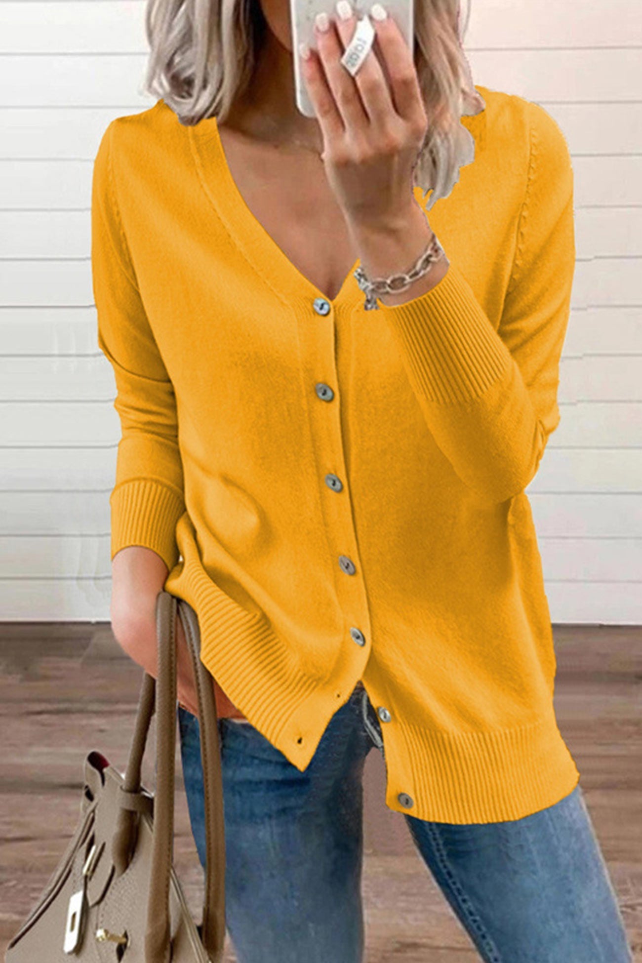 V Neck Button-down Cardigan