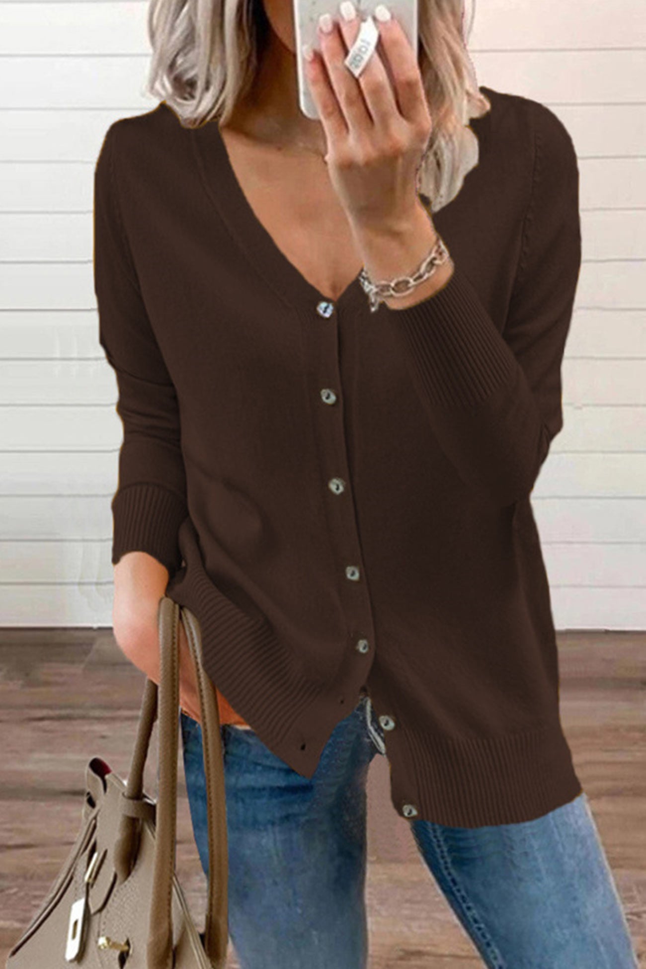 V Neck Button-down Cardigan