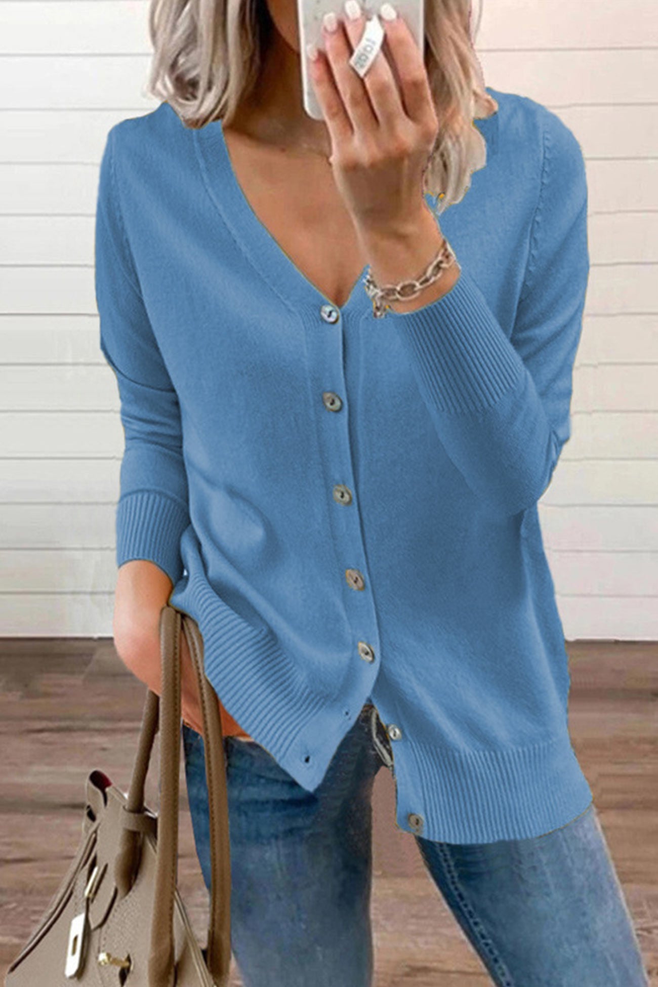V Neck Button-down Cardigan