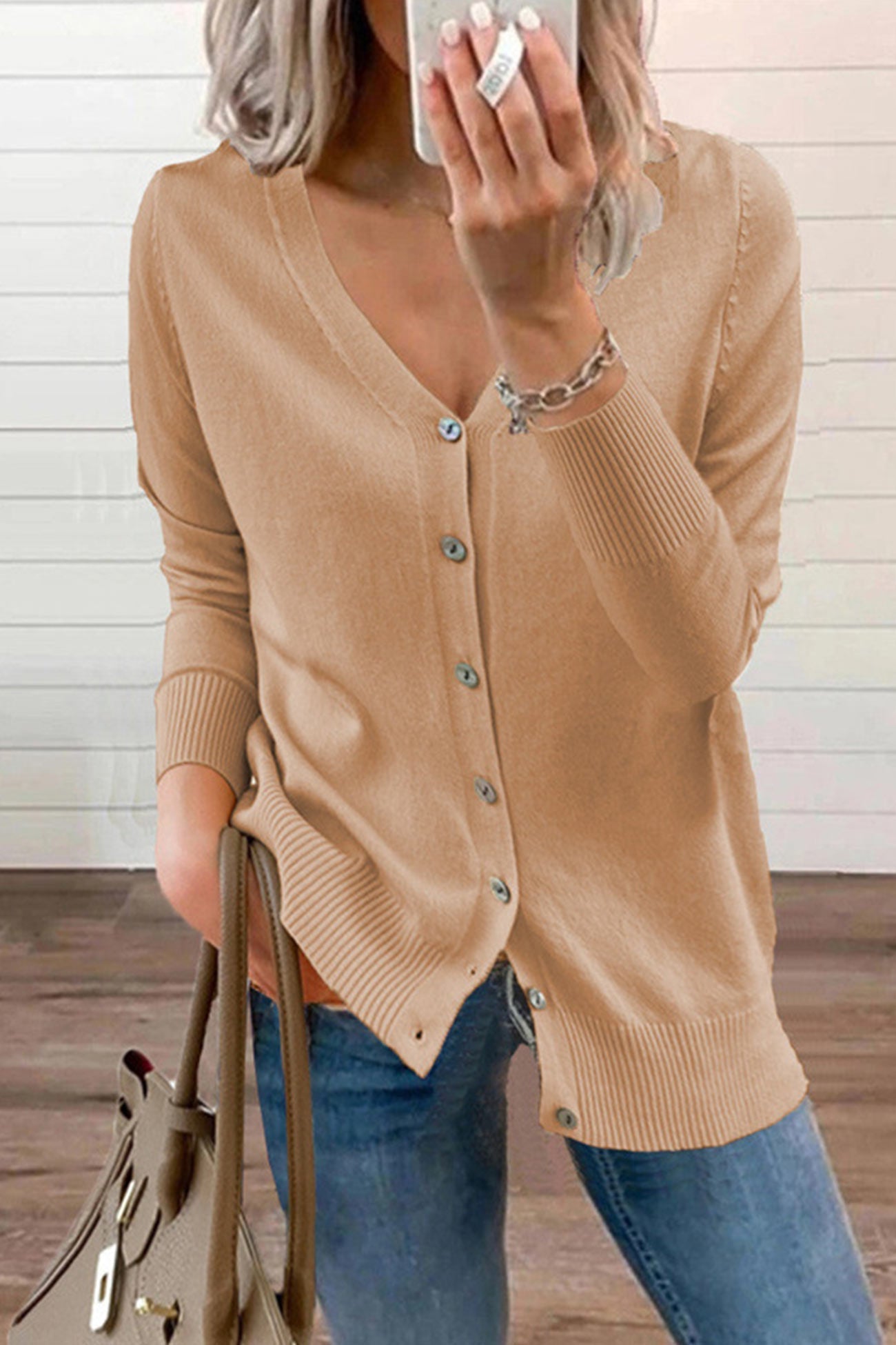 V Neck Button-down Cardigan