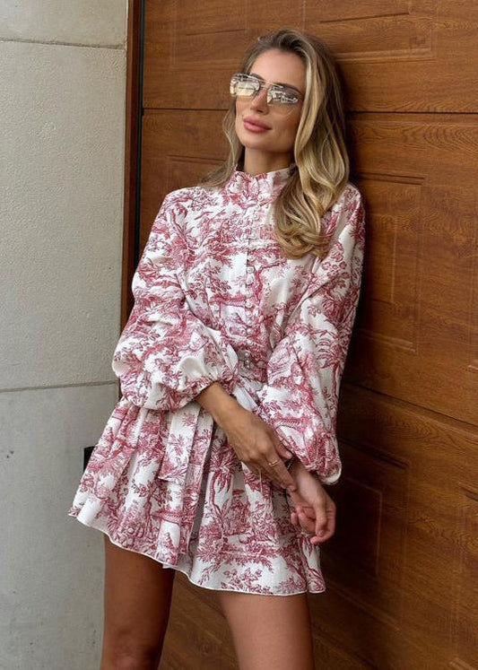 Vintage-InspiRed Puff Sleeve A-Line Mini Dress