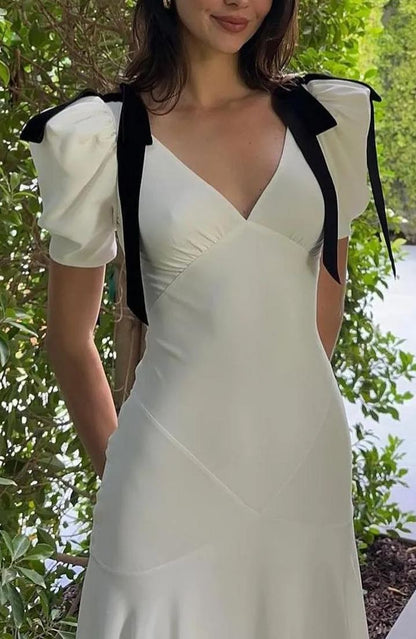 Lesley Bow Tie Puff Sleeve Maxi Dress