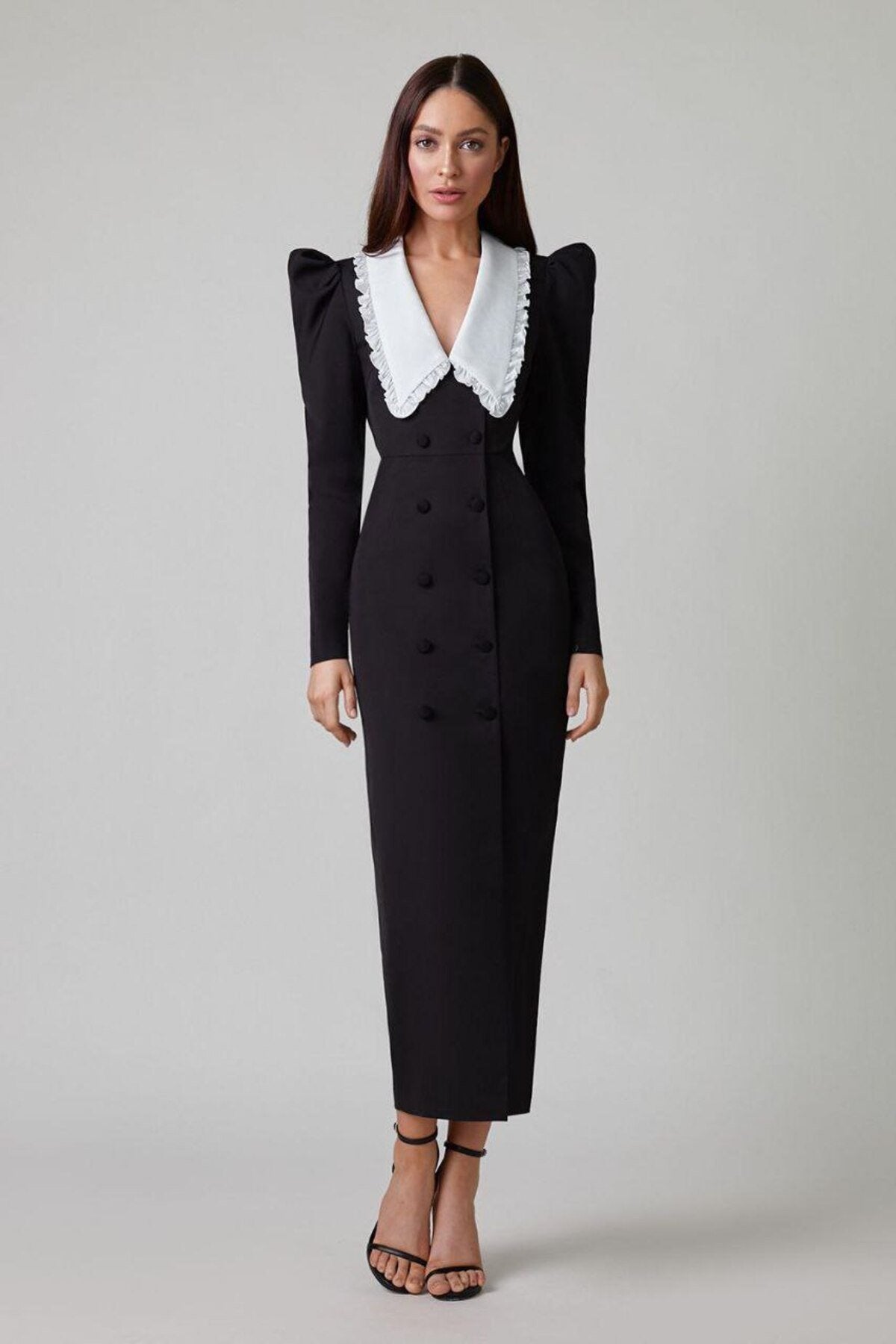 Kathy Peter Pan Collar V-neck Midi Dress – Wiwor Kathy Peter Pan Collar V-neck Midi Dress – Wiwor