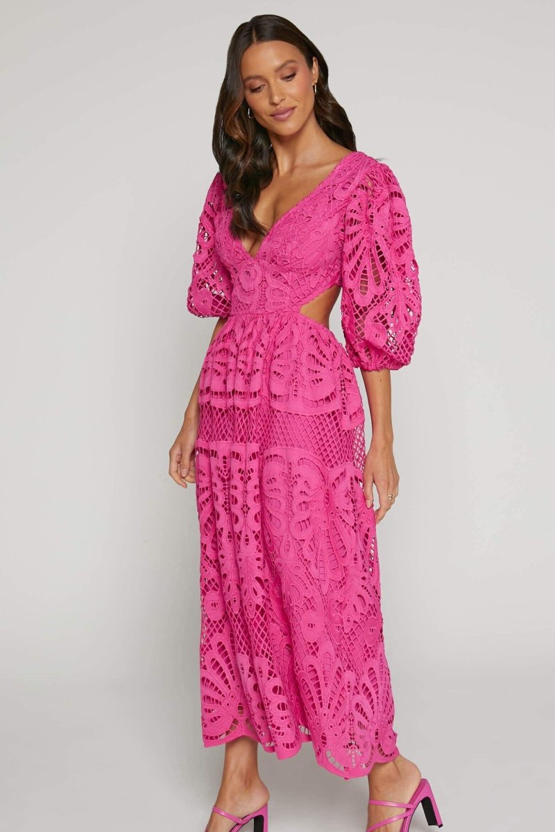Sandra Embroidered Lace Cut-out Midi Dress